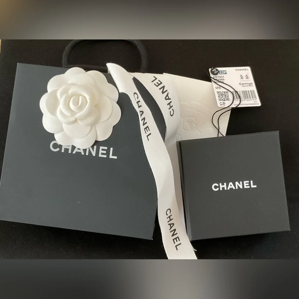 Chanel Goldtone & Lambskin Dangle Earrings - Picture 6 of 8